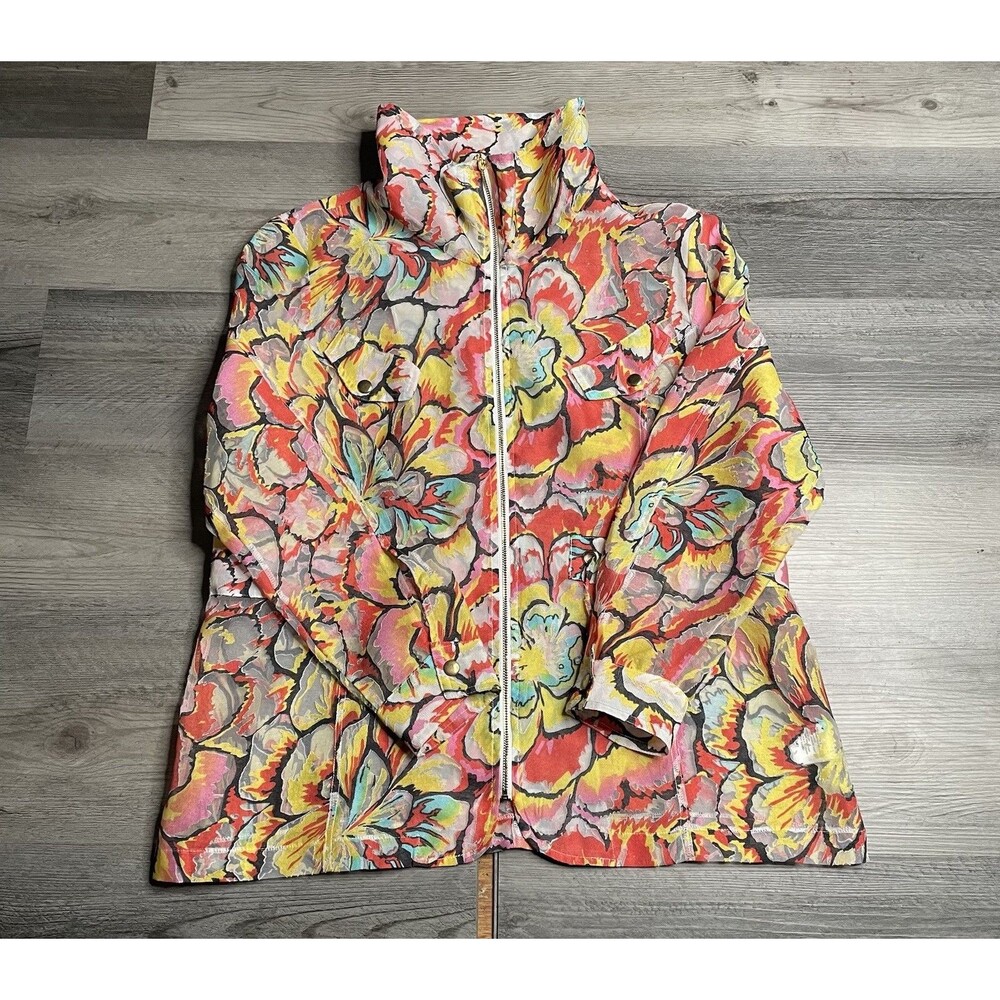 VTG Nancy Bolen City Girl Floral Zip Up Jacket Womens XL Lightweight Artsy